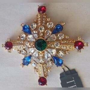 Trifari TM 1989 Jewels Of India Rhinestones Maltese Cross VTG Brooch